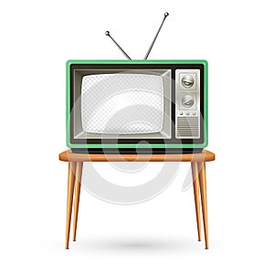 Vector 3d Realistic Retro TV Set Isolated. Home Interior Design Concept with Vintage Television Set in Front View