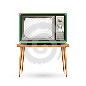 Vector 3d Realistic Retro TV Set Isolated. Home Interior Design Concept with Vintage Television Set in Front View