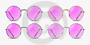 Vector 3d Realistic Round Frame Glasses Frame Isolated. Transparent Sunglasses for Women and Men, Accessory. Optics