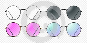 Vector 3d Realistic Round Frame Glasses Frame Isolated. Transparent Sunglasses for Women and Men, Accessory. Optics