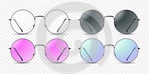 Vector 3d Realistic Round Frame Glasses Frame Isolated. Transparent Sunglasses for Women and Men, Accessory. Optics