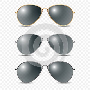 Vector 3d Realistic Round Frame Glasses Set with Black Transparent Glass isolated, Transparent Sunglasses for Women and