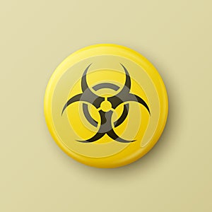 Vector 3d Realistic Round Yellow and Black Warning, Danger, Biohazard, Bioweapon, Nuclear Symbol Isolated. Radioactive