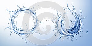 Vector 3d realistic set with blue water splashes