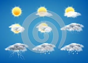 Vector 3d realistic set of weather forecast icons