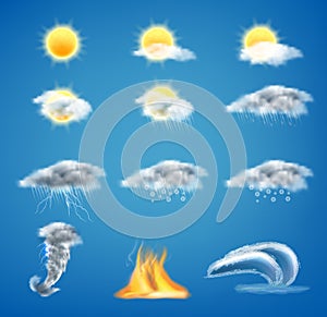 Vector 3d realistic set of weather forecast icons