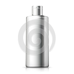 Vector 3d realistic silver shampoo bottle.