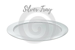 Vector 3d realistic silver tray - restaurant metallic salver