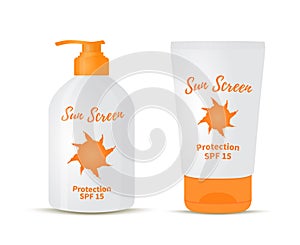 Vector 3d realistic sunscreen cream - bottle, tube.