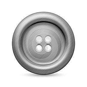 Vector 3d Realistic Textured Gray Silver Color Metal Button for Clothes Icon Closeup Isolated. Fashion, Art, Needlework