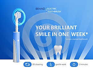 Vector 3d realistic toothbrush on ad poster