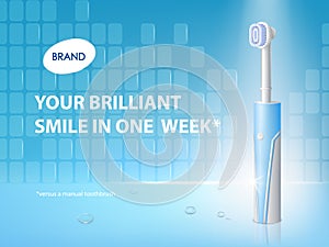 Vector 3d realistic toothbrush on ad poster