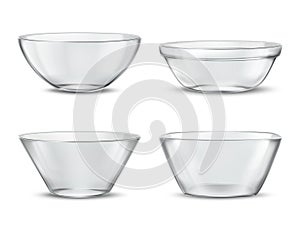 Vector 3d realistic transparent tableware, glass dishes