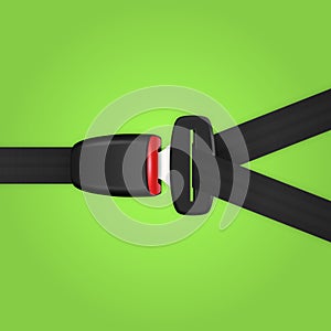 Vector 3d Realistic Unblocked Passenger Seat Belt Clopeup Isolated on Green Backgroud. Design Template. Top View