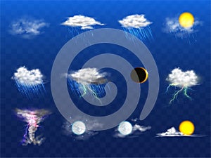 Vector 3d realistic weather forecast, metcast elements