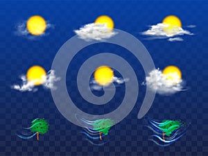 Vector 3d realistic weather forecast, metcast elements