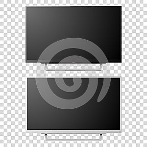 Vector 3d Realistic White and Black Blank TV Screen. Modern LCD LED Panel Set Closeup Isolated on Transparent Background