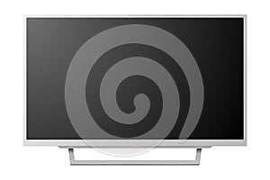 Vector 3d Realistic White Blank TV Screenon Stand. Modern LCD LED Panel Set Closeup Isolated on White Background. Design