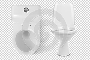 Vector 3d Realistic White Ceramic Toilet Icon Set Closeup Isolated on Transparent Background. Toilet Bowl without Lid