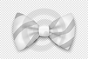 Vector 3d Realistic White Striped Textured Bow Tie Icon Closeup Isolated. Silk Glossy Bowtie, Tie Gentleman. Mockup