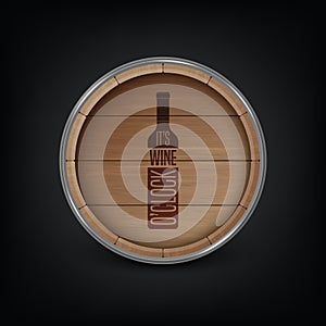 Vector 3d Realistic Wooden Barrel Lid for Storing Alcoholic Beverages with Typographic Quote about Wine. Brown Beer