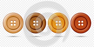 Vector 3d Realistic Wooden Button for Clothes Icon Set Closeup Isolated. Fashion, Art, Needlework, Sewing, Scrapbooking