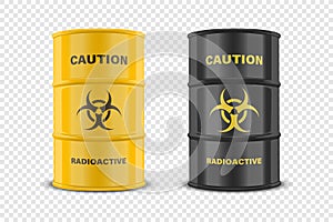 Vector 3d Realistic Yellow Barrel, Hazard Liquid. Caution, Radioactive, Hazardous Chemical Materials, Toxic Pollution