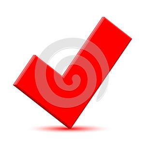 Vector 3d red checklist checkmark icon. Correct check mark answer flag. OK and yes