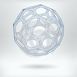 Vector 3D Structure Hexagonal Fullerene Molecule Concept Icon