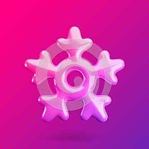 Vector 3d vibrant gradient plastic snowflake icon. Cute realistic Christmas, New year and winter sparkling holographic