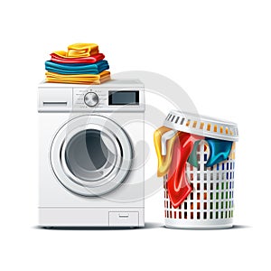 Vector 3d washing machine and laundry basket