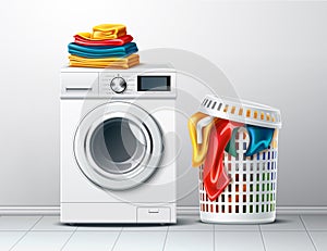 Vector 3d washing machine and laundry basket