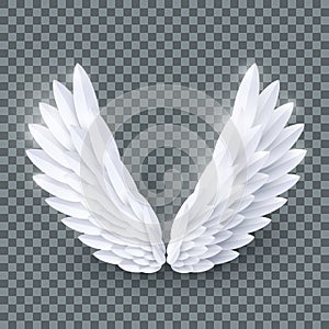 Vector 3d white realistic layered paper cut angel wings