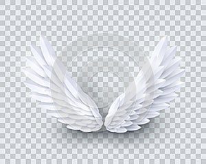 Vector 3d white realistic layered paper cut angel wings