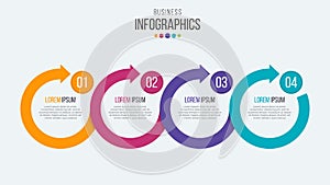 Vector 4 steps timeline infographic template with circular arrow