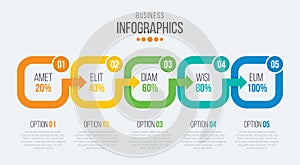Vector 5 steps timeline infographic template with arrows
