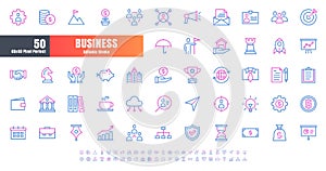 Vector of 50 Business and Financial Bicolor Line Outline Icon Set. 48x48 Pixel Perfect Editable Stroke
