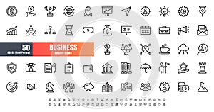 Vector of 50 Business and Financial Line Outline Icon Set. 48x48 Pixel Perfect Editable Stroke