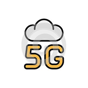 Vector 5G internet cloud system flat color line icon.