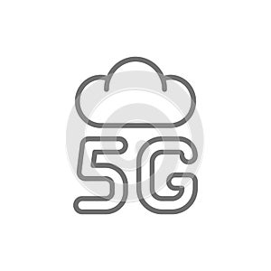 Vector 5G internet cloud system line icon.