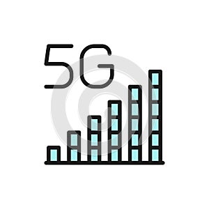 Vector 5G internet signal bar flat color line icon.