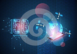 Vector 5G technology background. New generation mobile network and the internet. Digital data as digits binary code connected to