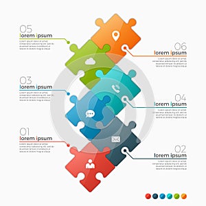 Vector 6 options infographic template with puzzle sections
