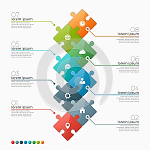 Vector 8 options infographic template with puzzle sections