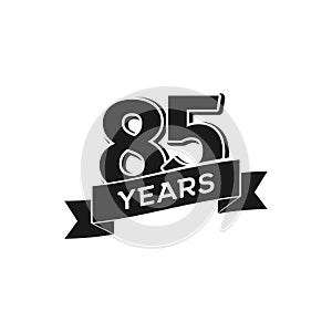 Vector 85 years anniversary logotype. Isolated black logo 85th jubilee on white background