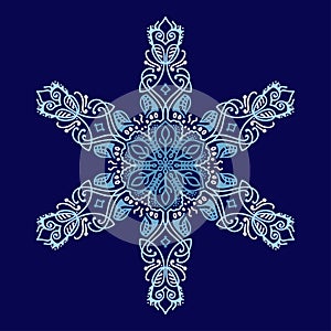Vector abstract six-pointed snowflake on a dark blue background