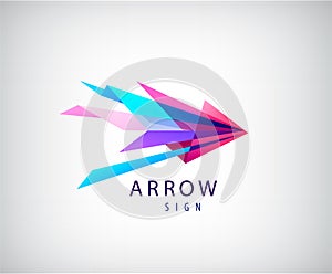 Vector abstract arrow logo, origami faceted icon, web