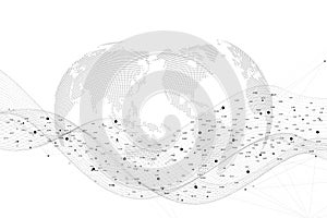 Vector abstract background with dynamic waves dot and lines, dynamic particles. Abstract plexus structure of digital photo