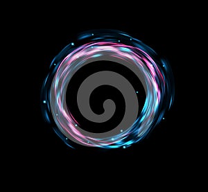 vector abstract background with glowing, bright, futuristic circle on a black background. Element for design, template, banner photo