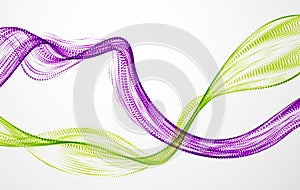 Vector abstract background with mutual wave of flowing particles, smooth curve double shape lines, particle array flow. 3d shape